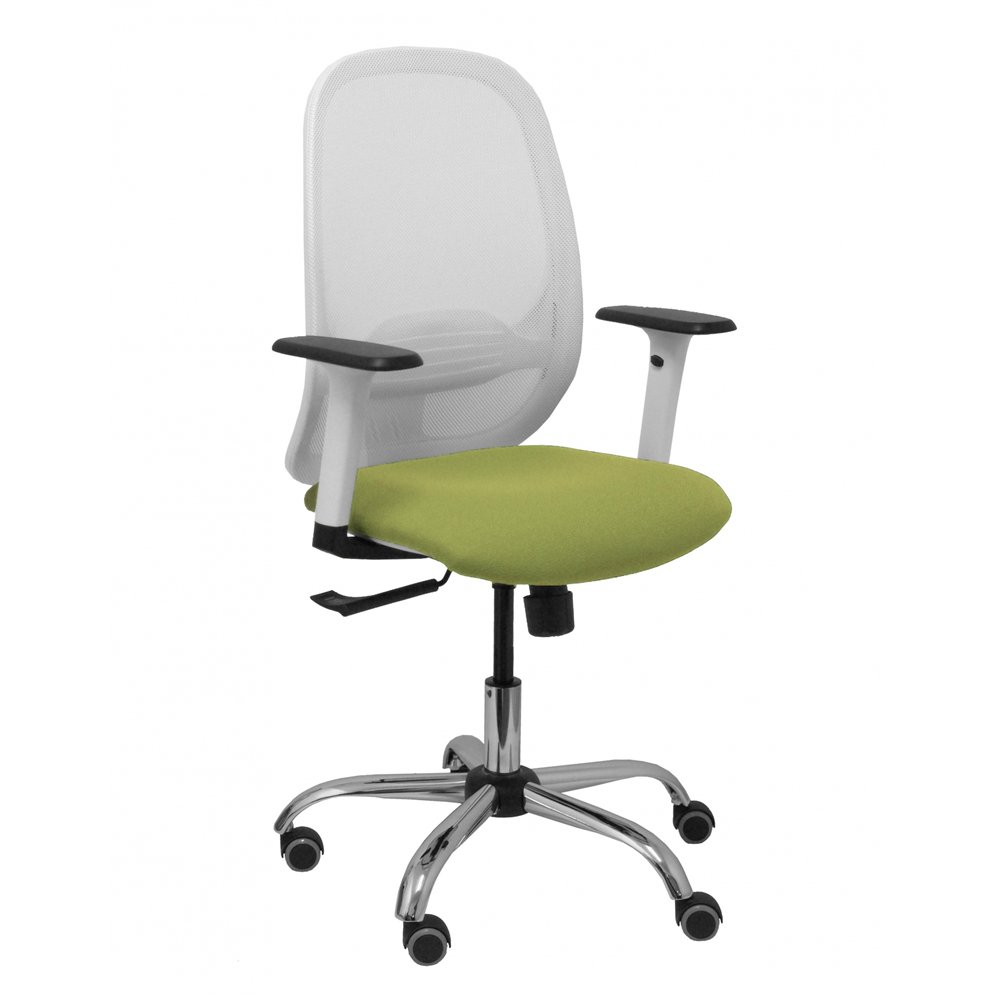 Piqueras y crespo silla cilanco blanca malla blanca asiento bali verde oliva brazo regulable base cromada ruedas de parque