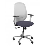 Piqueras y crespo silla cilanco blanca malla blanca asiento bali gris oscuro brazo regulable base cromada ruedas de parqué