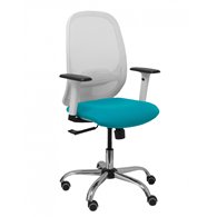 Piqueras y crespo silla cilanco blanca malla blanca asiento bali turquesa brazo regulable base cromada ruedas parqué