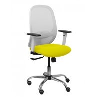 Piqueras y crespo silla cilanco blanca malla blanca asiento bali amarillo brazo regulable base cromada ruedas de parqué