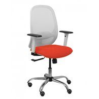 Piqueras y crespo silla cilanco blanca malla blanca asiento bali naranja oscuro brazo regulable base cromada ruedas de parqué