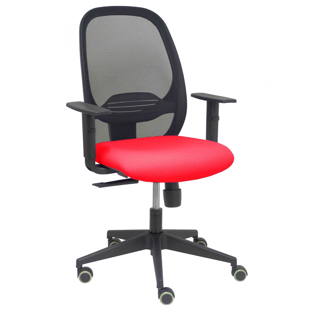 Piqueras y crespo silla cilanco negra malla negra asiento bali rojo brazo regulable