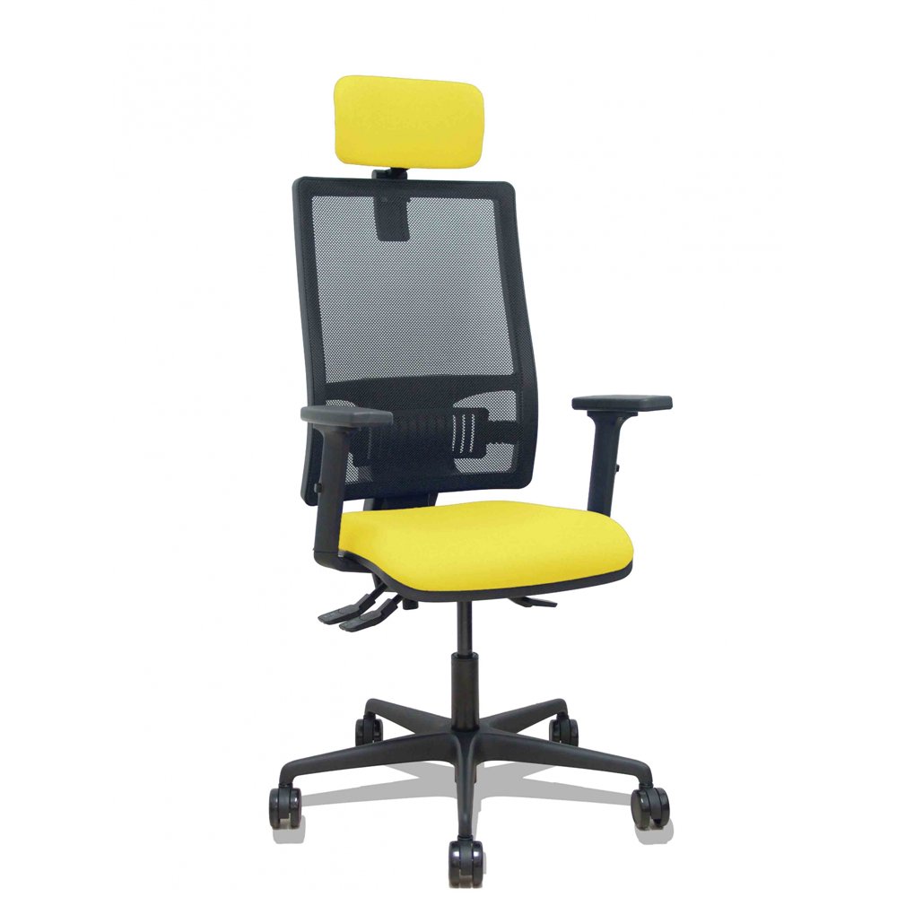 Piqueras y crespo silla bormate asincro malla negra asiento bali amarillo brazos 2d ruedas 65mm cabecero regulable
