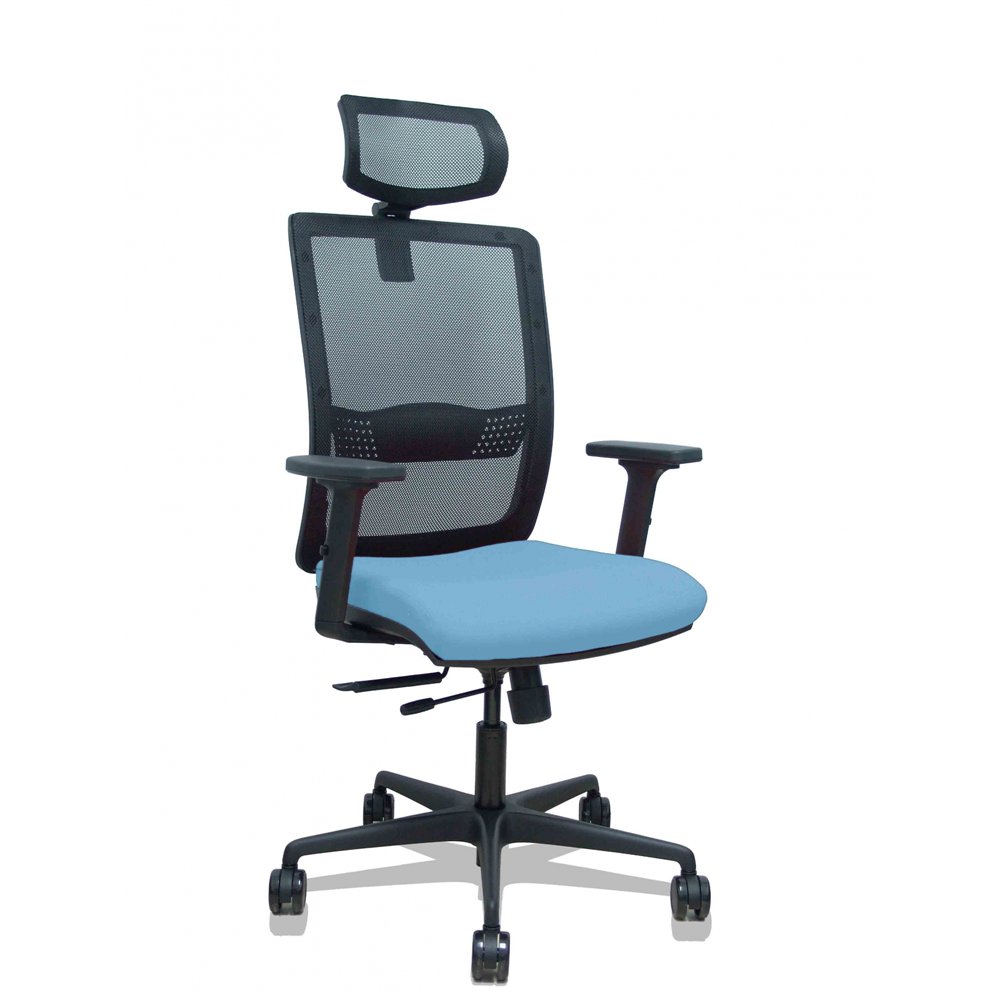Piqueras y crespo silla haches traslack malla negra asiento bali azul cielo brazos 2d ruedas 65mm cabecero regulable