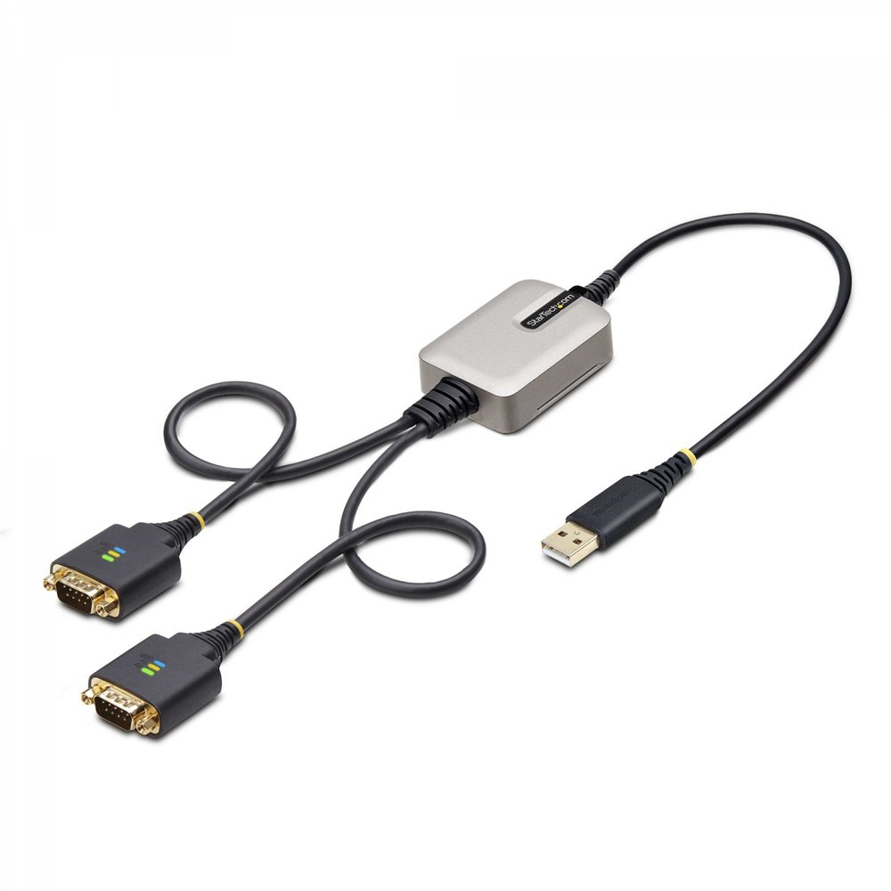 startech.com 2p1ffc-usb-serial cambiador de género para cable usb-a 2 x db-9 rs-232 negro, gris