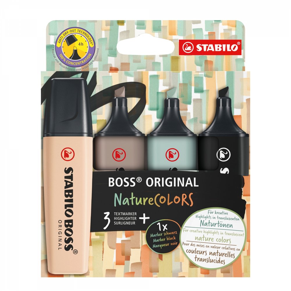 Stabilo boss original naturecolors marcador 4 pieza(s) punta de cincel beige, negro, verde, gris claro