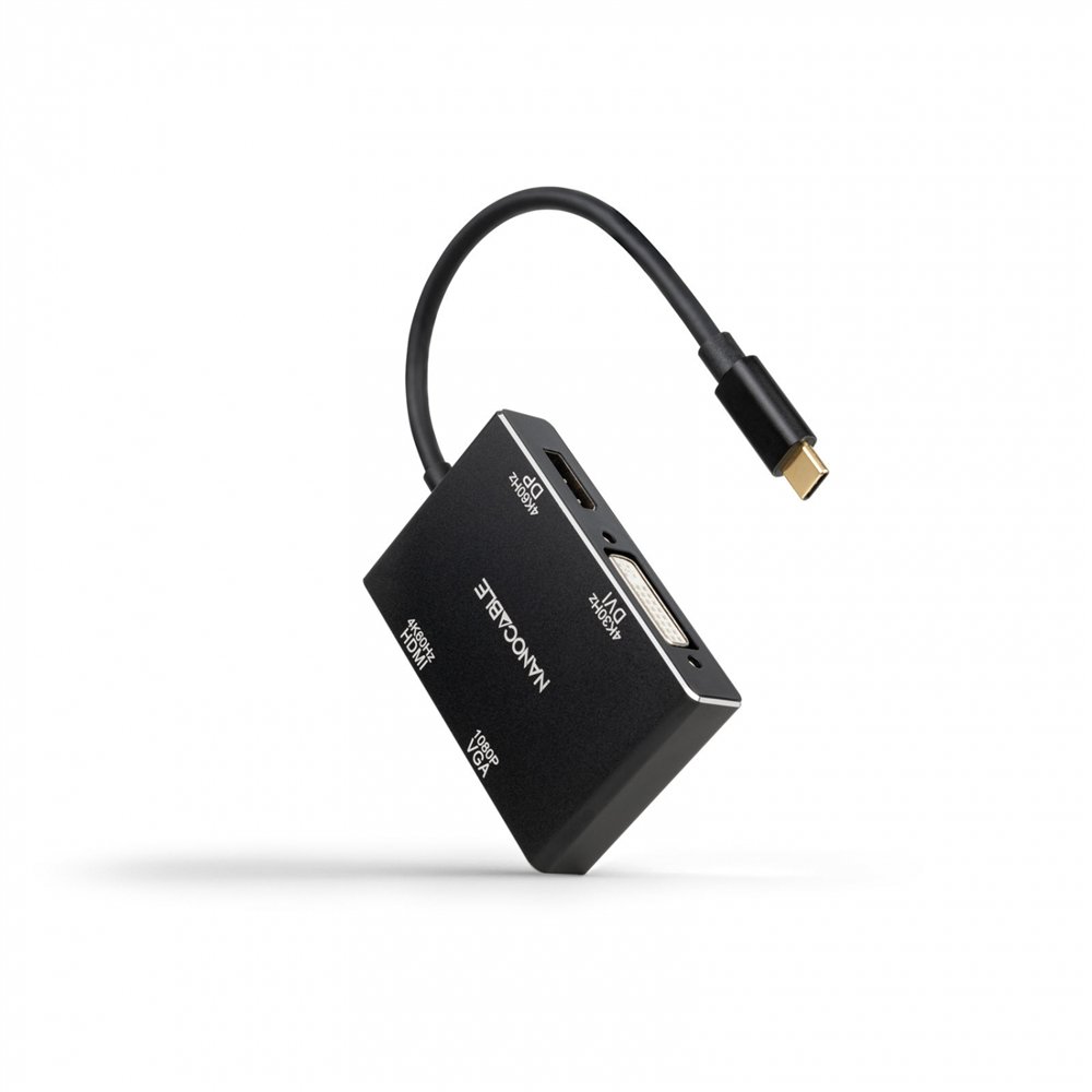 Nanocable conversor usb-c/m a hdmi/h + dvi/h + dp/h + vga/h, negro, 10 cm