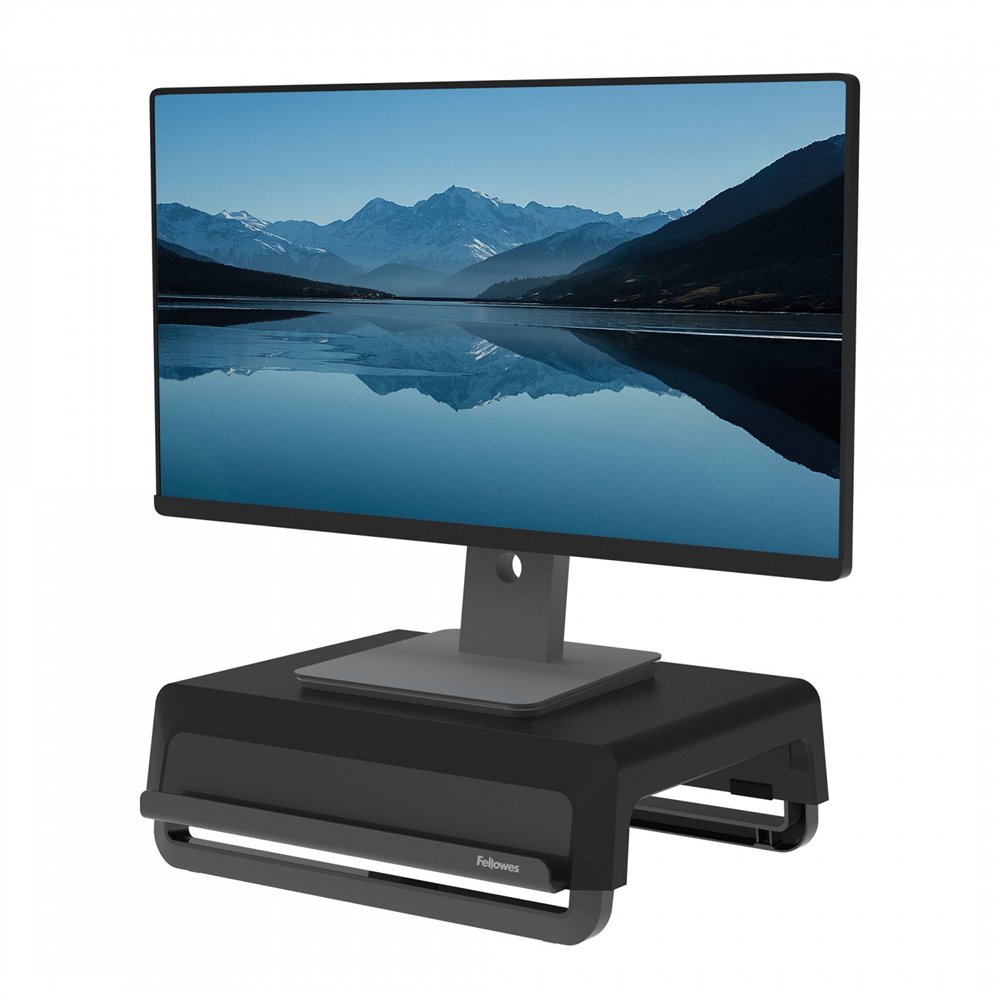 fellowes breyta monitor stí¤nder tragbar mit handgriff schwarz negro, gris escritorio