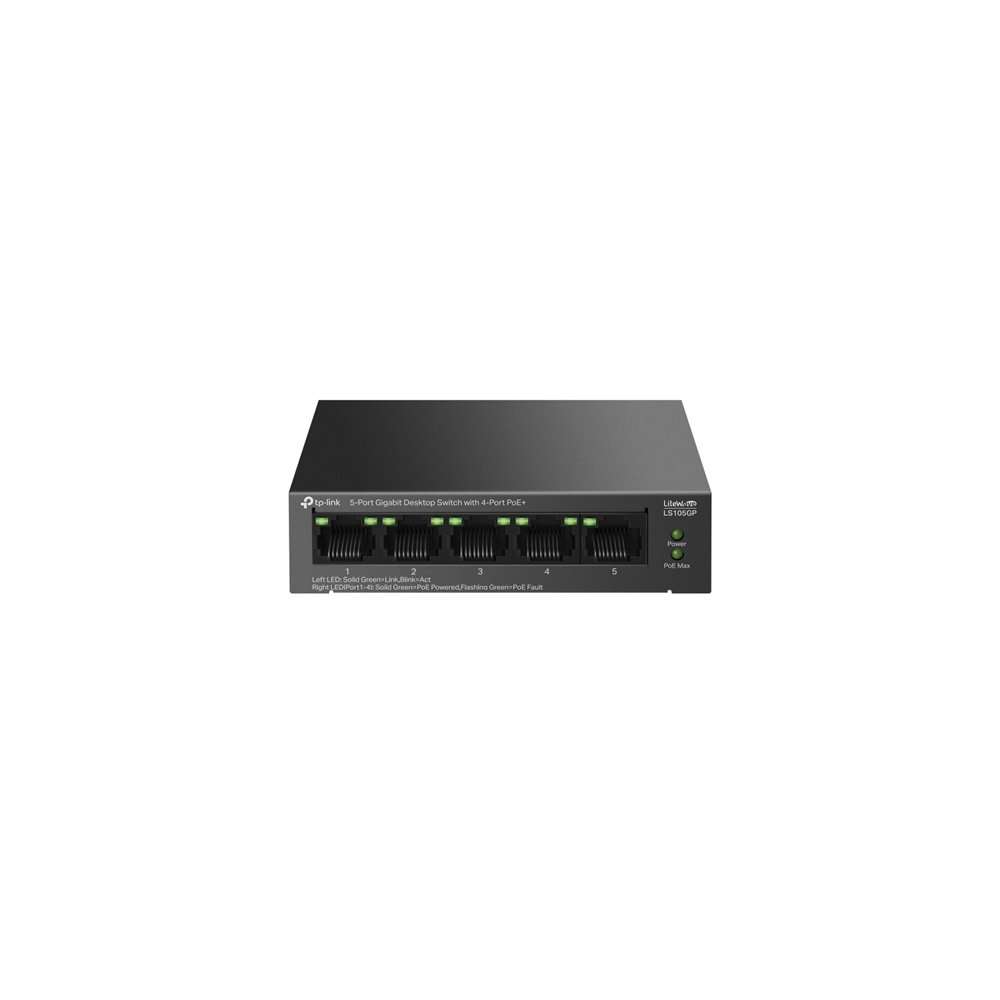 tp-link litewave ls105gp switch no administrado gigabit ethernet (10/100/1000) energí­a sobre ethernet (poe) negro