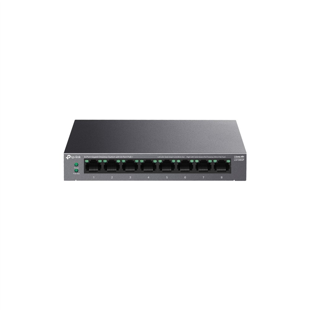 Tp-link litewave ls108gp switch no administrado gigabit ethernet (10/100/1000) energí­a sobre ethernet (poe) negro