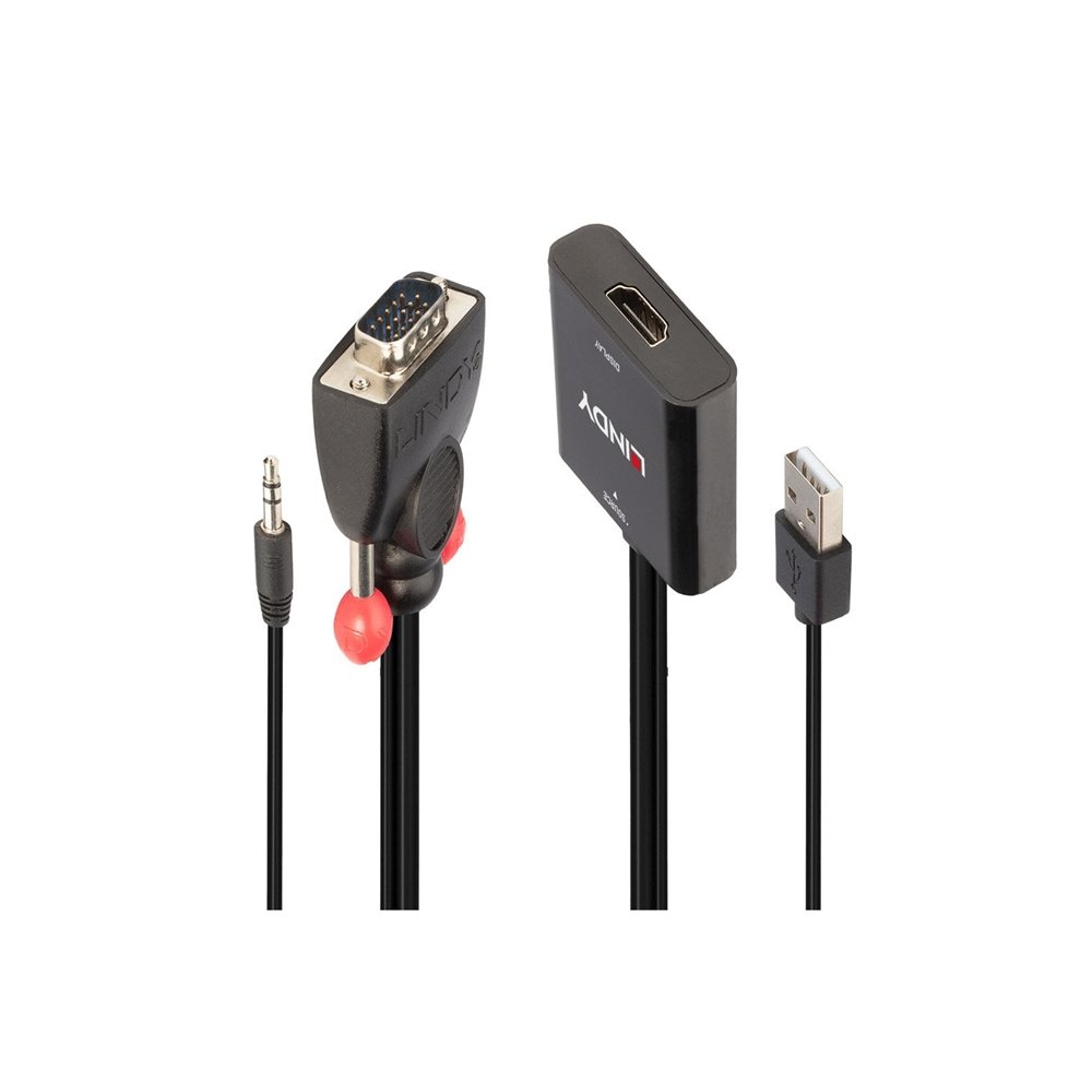 lindy 38284 adaptador de cable de ví­deo vga (d-sub) + 3,5mm hdmi + usb negro