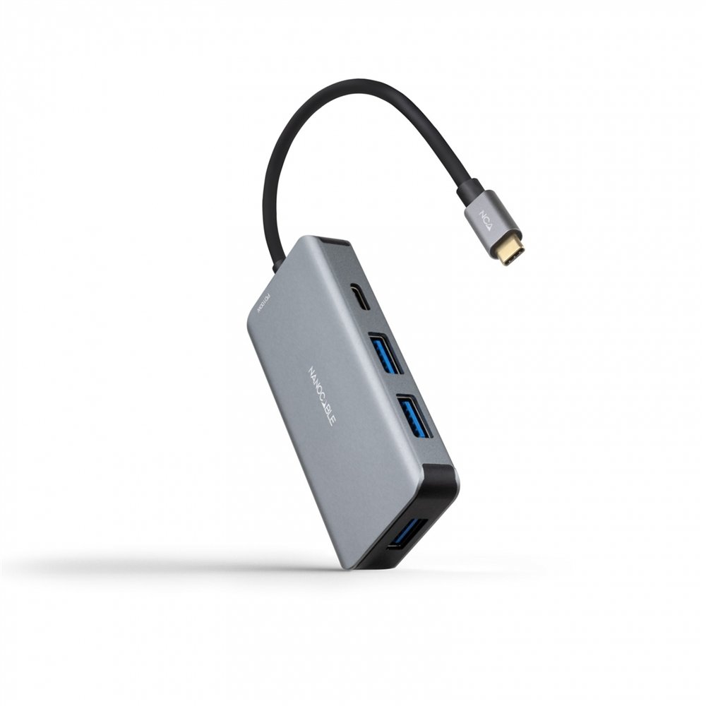 Nanocable hub usb-c 5 en 1, conversor 3.2 gen1 5g a 3 x usb-a 3.0 + usb-c + usb-c pd 100w, aluminio, 15 cm, gris