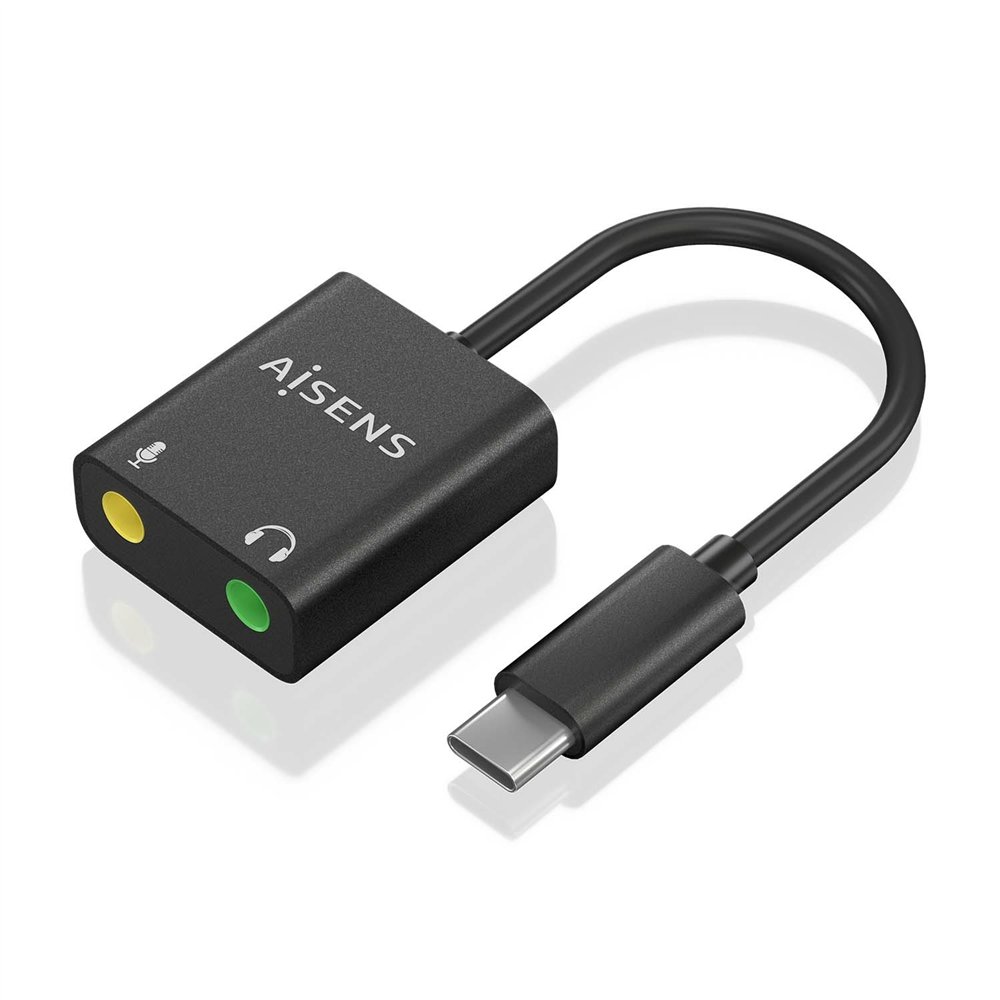 Aisens conversor usb-c a audio 48khz, usb-c/m-2xjack 3.5/h, negro, 10 cm