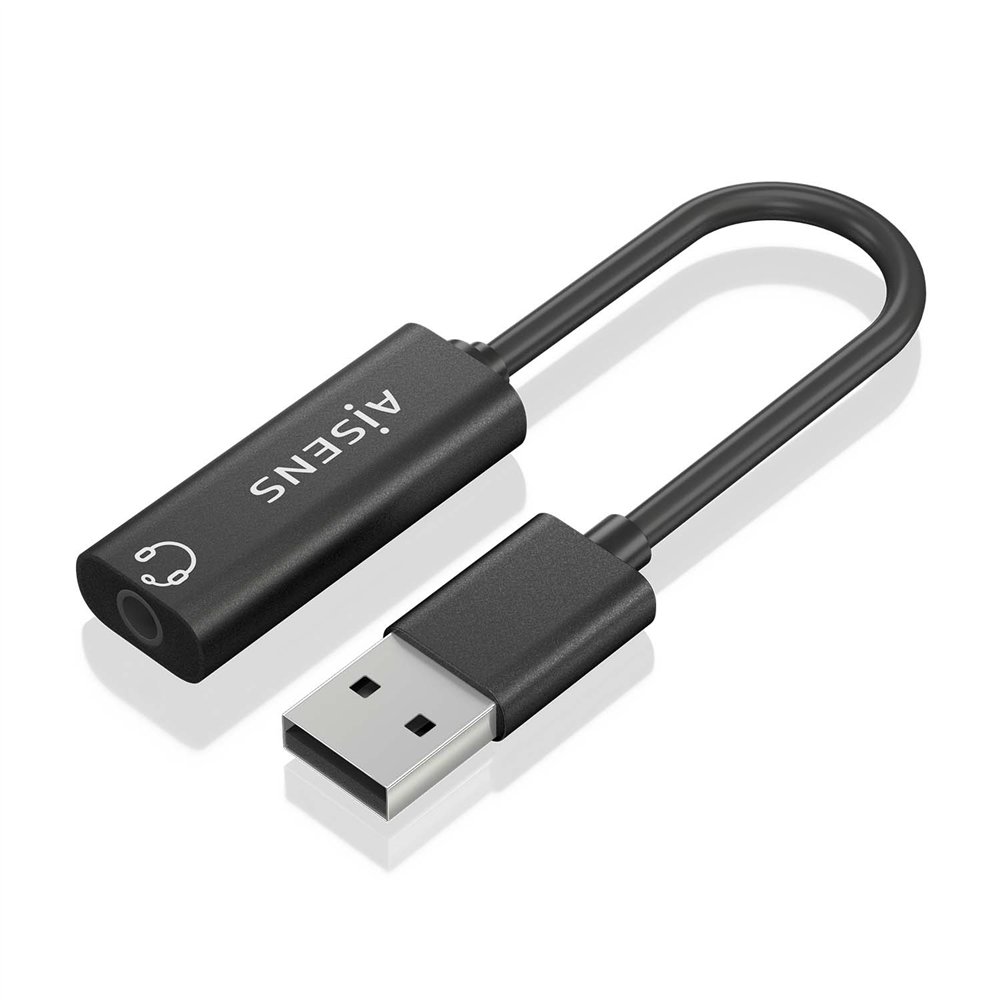 Aisens conversor usb-a a audio 48khz, usb-a/m-jack 3.5/h, negro, 10 cm