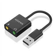 Aisens conversor usb-a a audio 48khz, usb-a/m-2xjack 3.5/h, negro, 10 cm