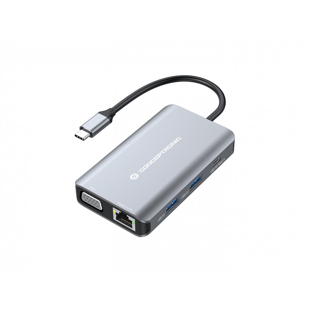 Conceptronic donn21g base para portã¡til y replicador de puertos alã¡mbrico usb 3.2 gen 1 (3.1 gen 1) type-c gris