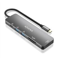 Aisens usb-c dock 6 en 1, usb-c a 1xhdmi, 2xusb-a, 1xusb-c pd 100w, 1xsd, 1xmicro sd, gris, 15cm