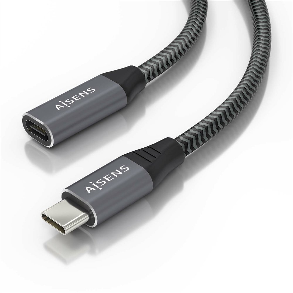 Aisens cable usb 3.2 gen2x2 aluminio 20gbps 8k@30hz 5a 100w, tipo usb-c/m-usb-c/h, gris, 0.5 m