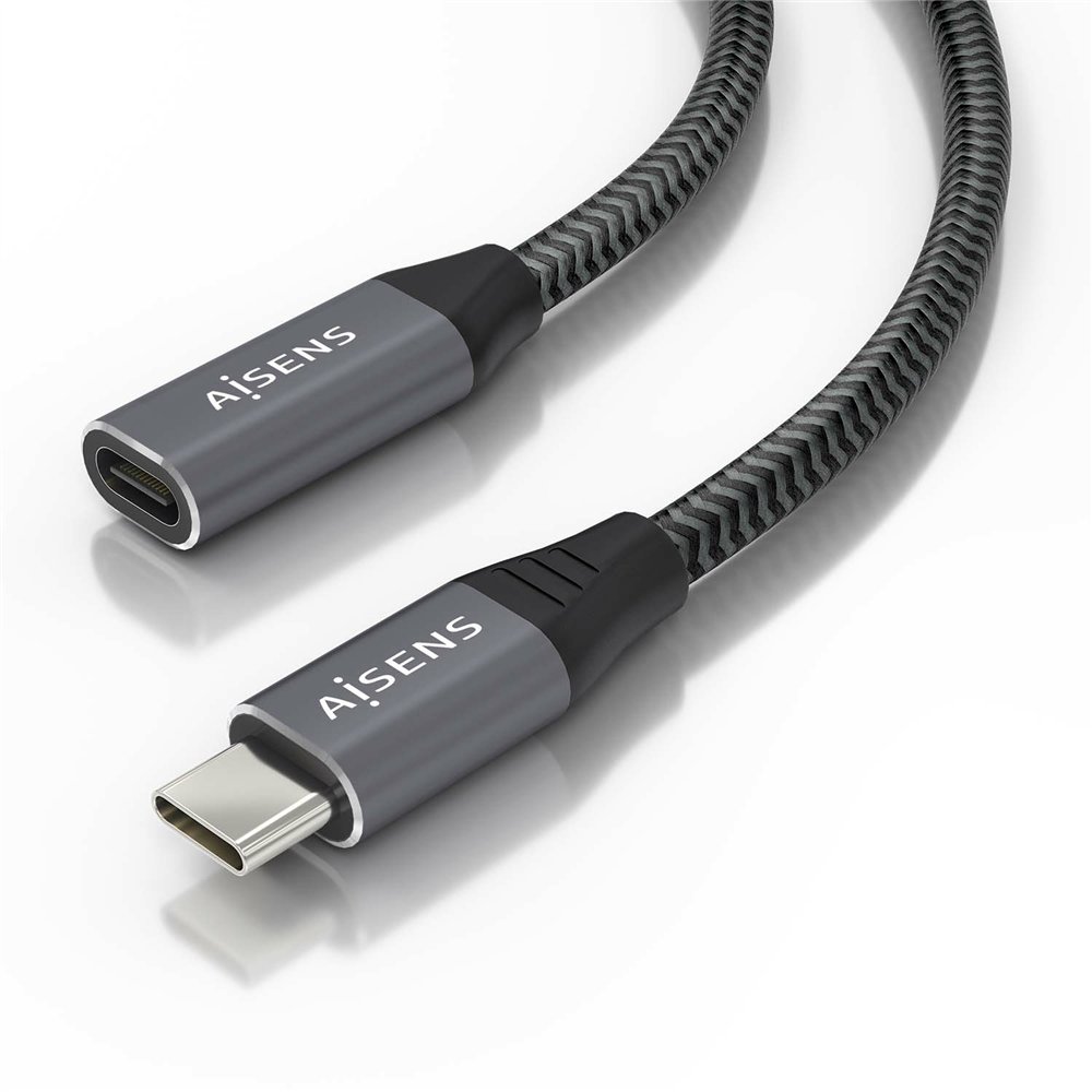 Aisens cable usb 3.2 gen2x2 aluminio 20gbps 8k@30hz 5a 100w, tipo usb-c/m-usb-c/h, gris, 2.0 m