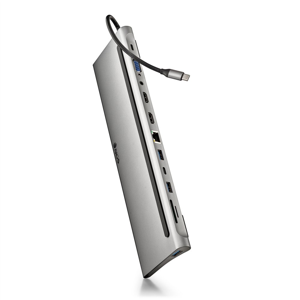 ngs wonder dock 12 alámbrico usb 3.2 gen 1 (3.1 gen 1) type-c plata