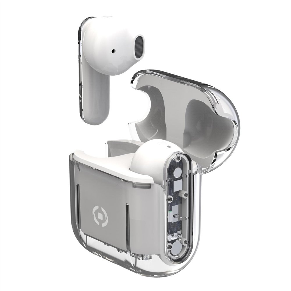 celly sheer auriculares true wireless stereo (tws) dentro de oído llamadas/música transparente, blanco