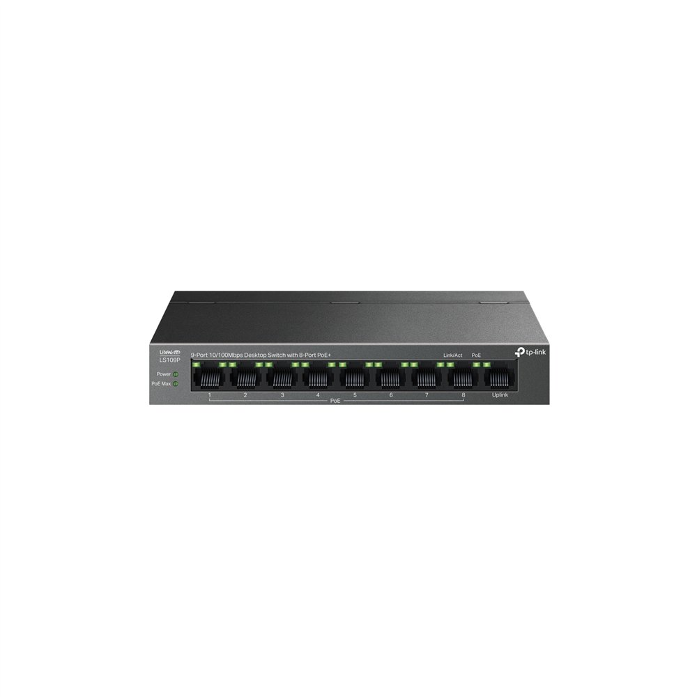 tp-link litewave ls109p switch no administrado fast ethernet (10/100) energía sobre ethernet (poe) negro