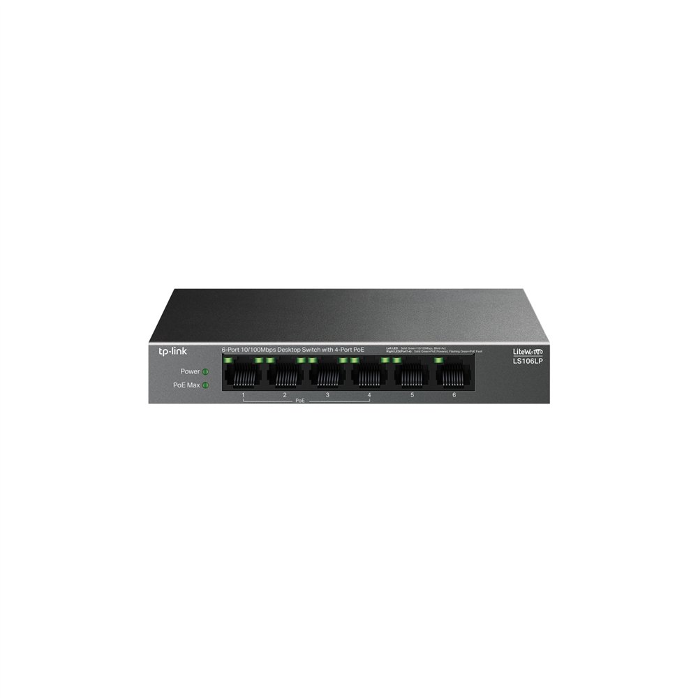 tp-link litewave ls106lp switch no administrado fast ethernet (10/100) energía sobre ethernet (poe) negro