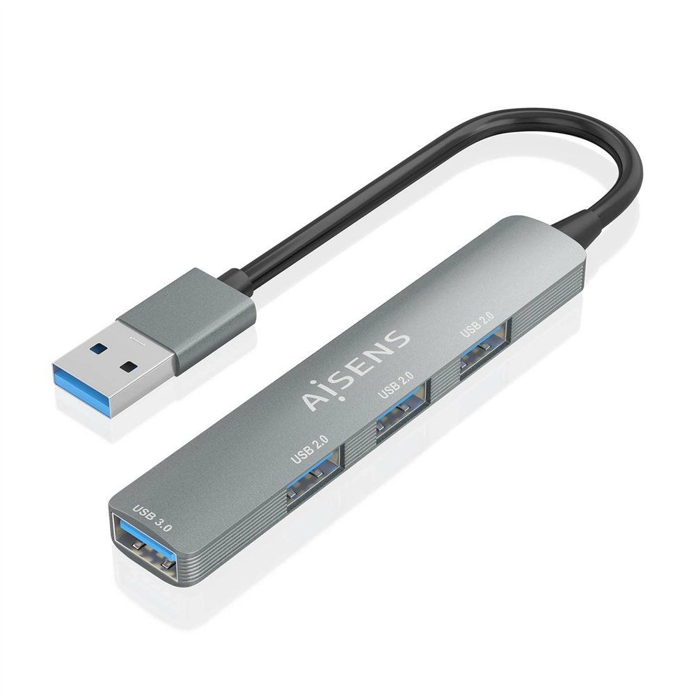 Aisens hub usb 3.0 aluminio, 1xusb3.0 a/h+3xusb2.0 a/h, gris, 10cm