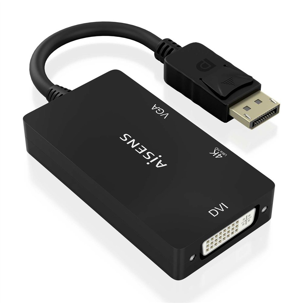 Aisens conversor displayport v1.2 a vga/dvi/hdmi, dp 1.2/m-vga/h-dvi/h-hdmi/h 4k, negro, 15cm
