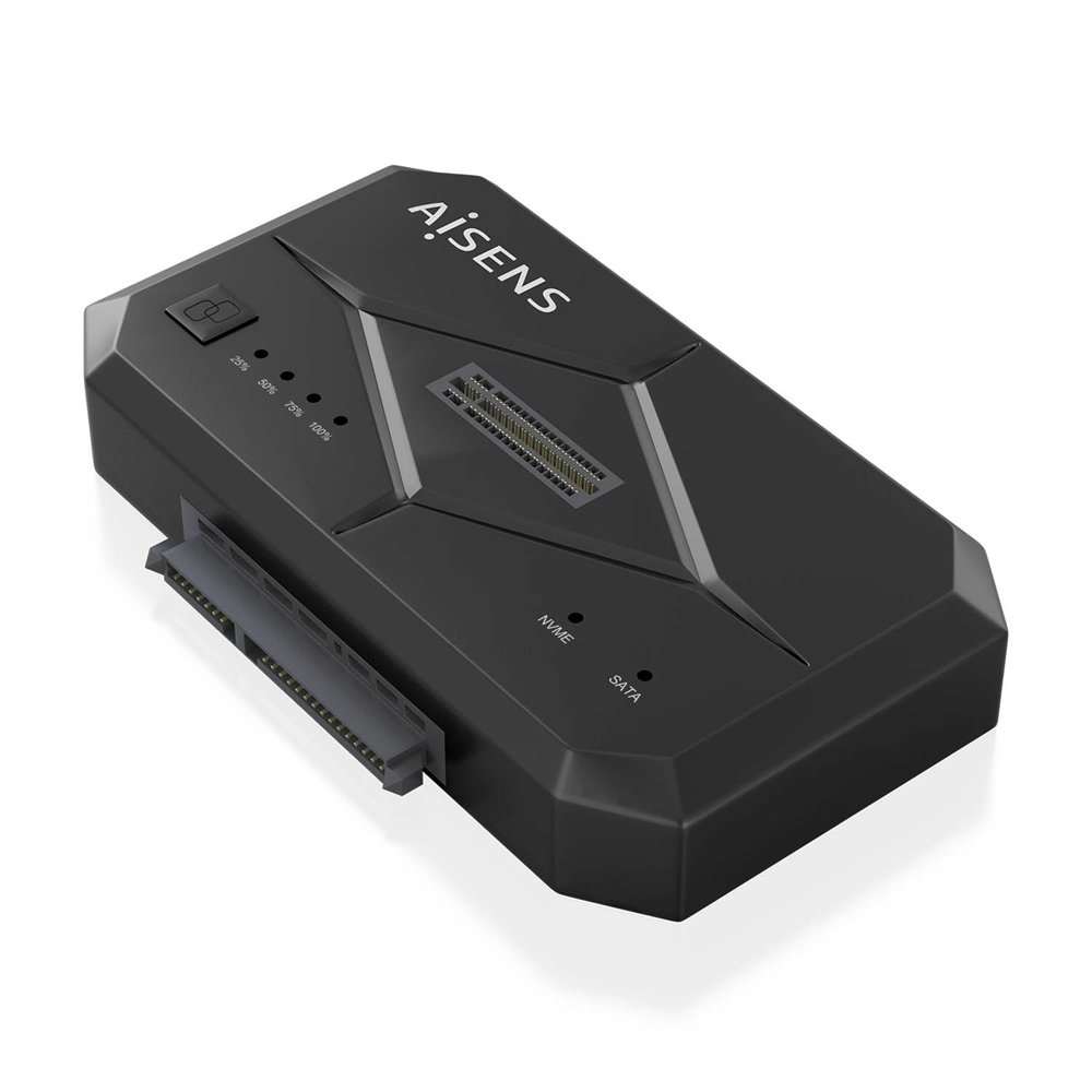 Aisens estaciã³n de docking sata 2.5/3.5, m.2 nvme a usb 3.0/3.1 gen1, clone, negro