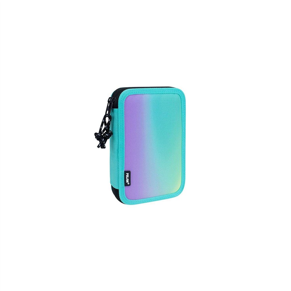 milan sunset plumier de 2 pisos con 2 gomas de borrar, sacapuntas, lapiz, boligrafo compact, regla, 12 lapices de colores y 18 r