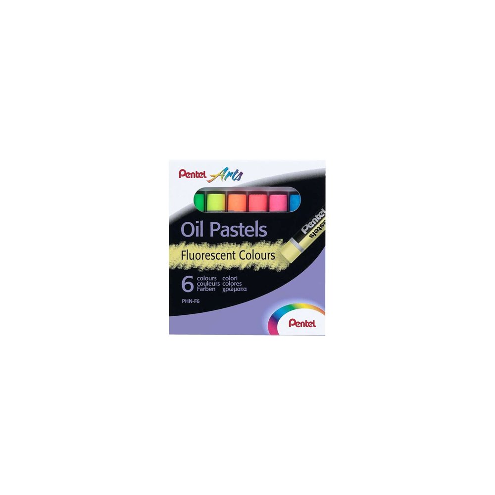 Pentel oil pastels pack de 6 pasteles oleo fluorescentes - blandos, cremosos y de secado lento - colores fluorescentes surtidos