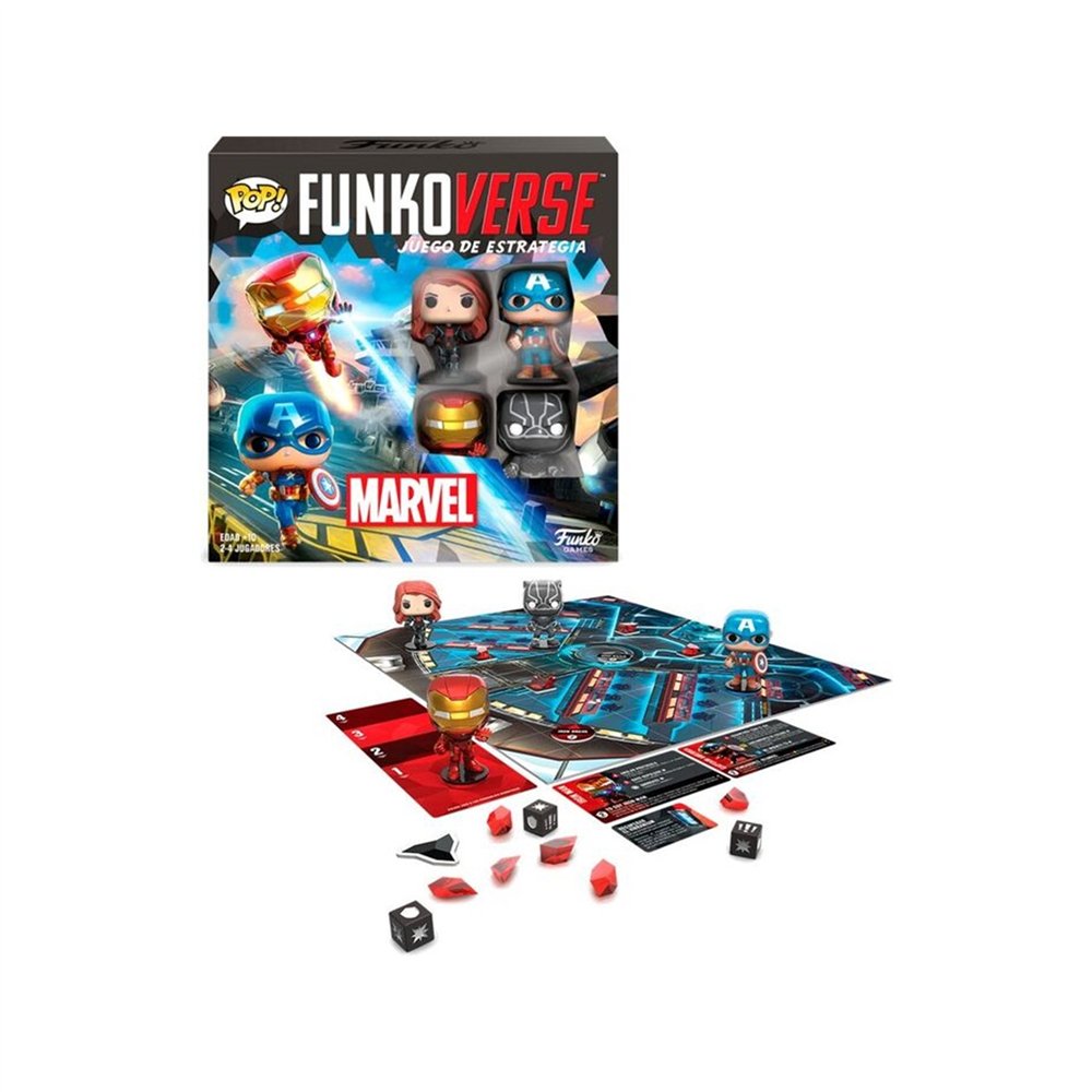 juego de mesa funkoverse marvel edicion 100 capitan america iron man viuda negra & pantera negra 57518