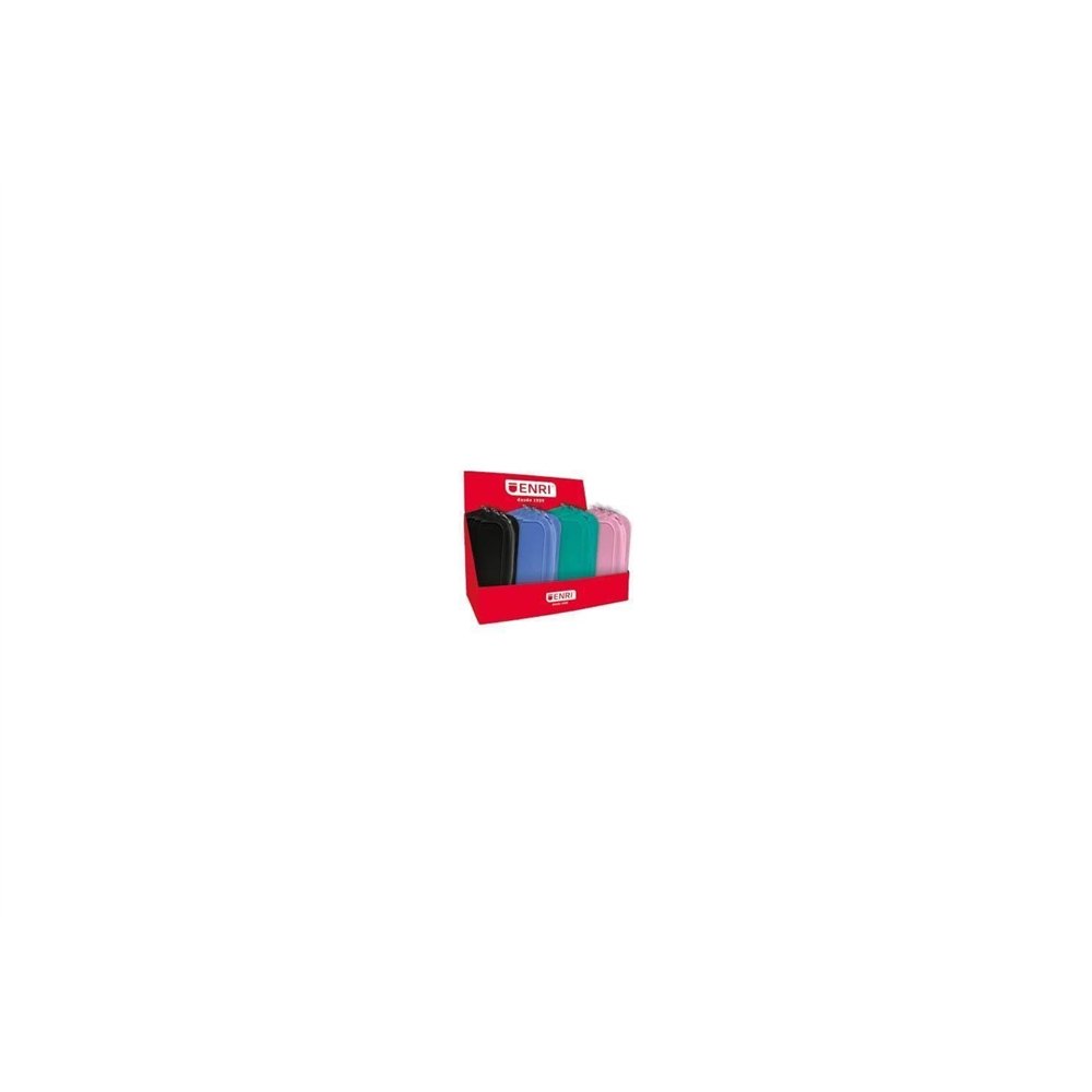 Enri expositor de 20 estuches de silicona - cierre de cremallera - asa de transporte - colores negro, verde azulado, azul y rosa