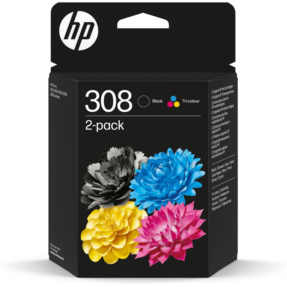 Hp 308 paquete de 2 cartuchos de tinta original negra/tricolor
