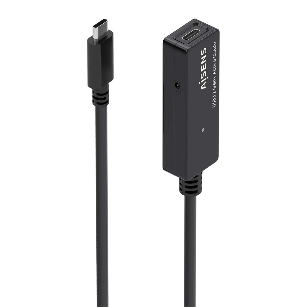 Aisens cable usb 3.2 gen1x1 prolongador con amplificador, usb-c/m-usb-c/h, negro, 10m