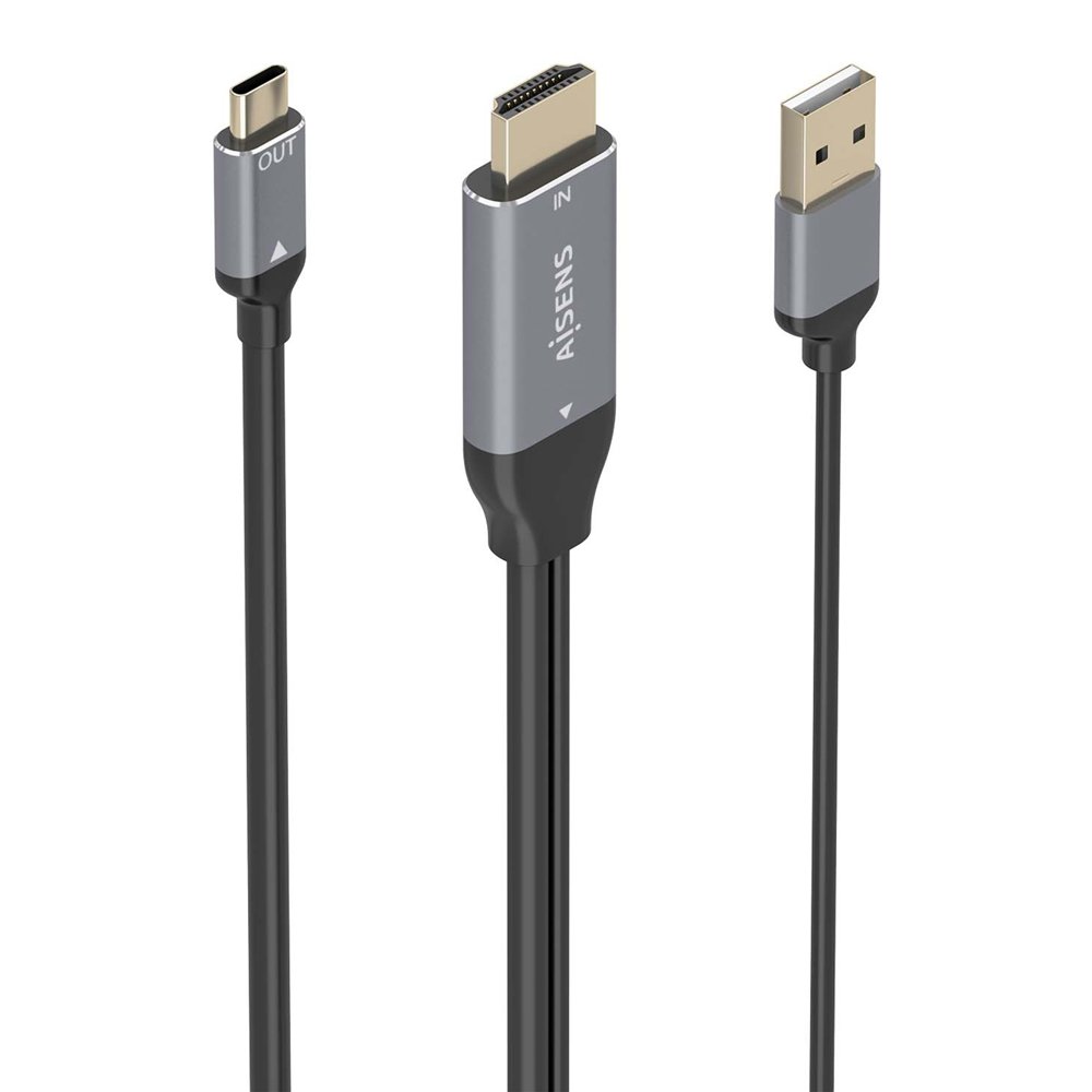 Aisens cable conversor aluminio hdmi v2.0 a usb-c 4k@60hz, hdmi/m+usb-a/m-usb-c/m, negro, 1.8m