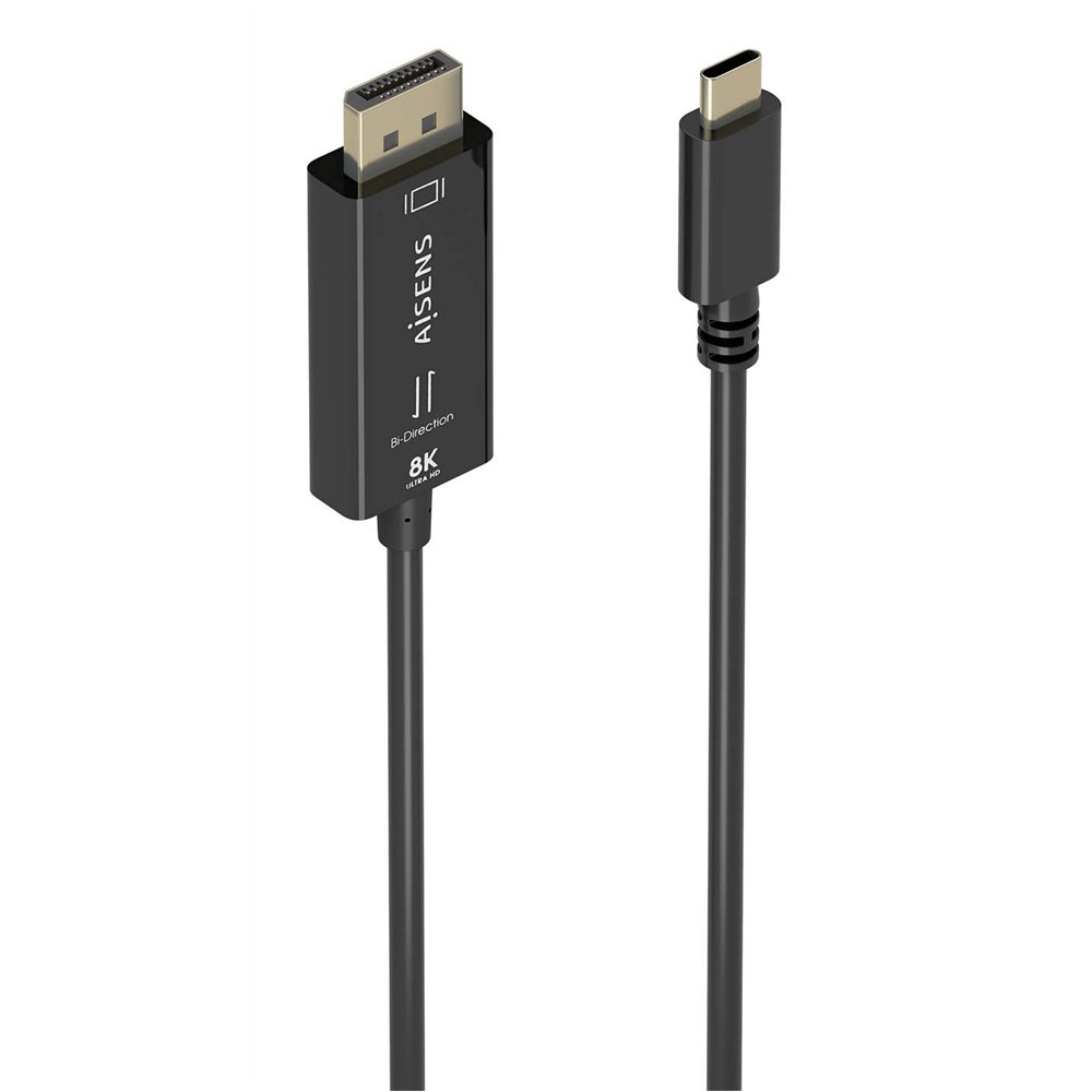 Aisens cable conversor bidireccional usb-c a displayport 8k@60hz, usb-c/m-dp/m, negro, 1.8m