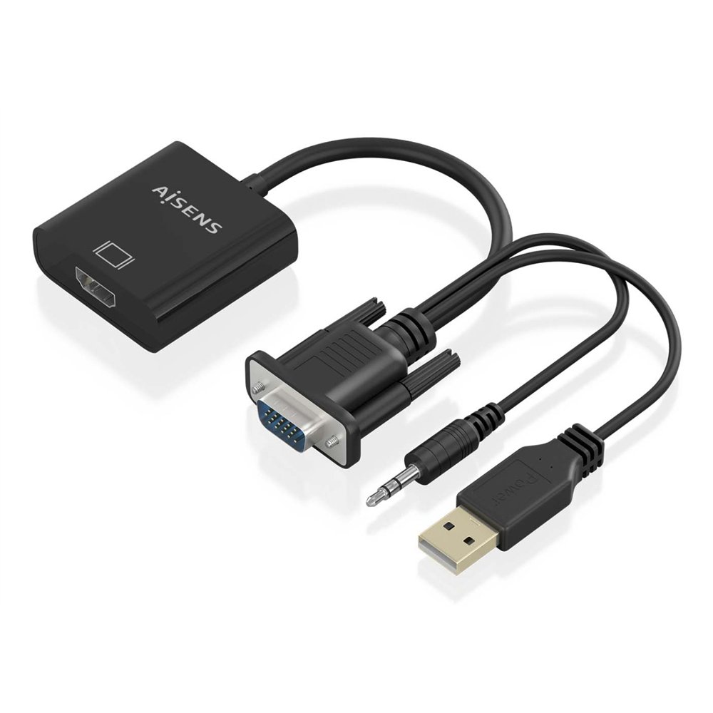 Aisens cable conversor svga+audio a hdmi, svga/m+jack 3.5/m+usb-a/m-hdmi a/h, negro, 20cm