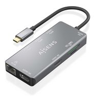 Aisens usb-c dock 9 en 1, usb-c a 2xhdmi, 1xrj45, 2xusb-a usb3.0, 1xusb-a usb2.0, 1xusb-c pd, 1xsd, 1xmicro sd, gris, 15cm