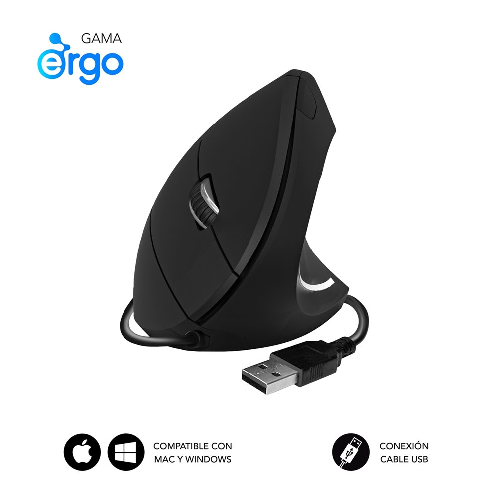 Subblim ratã³n glide vertical ergo wired mouse black