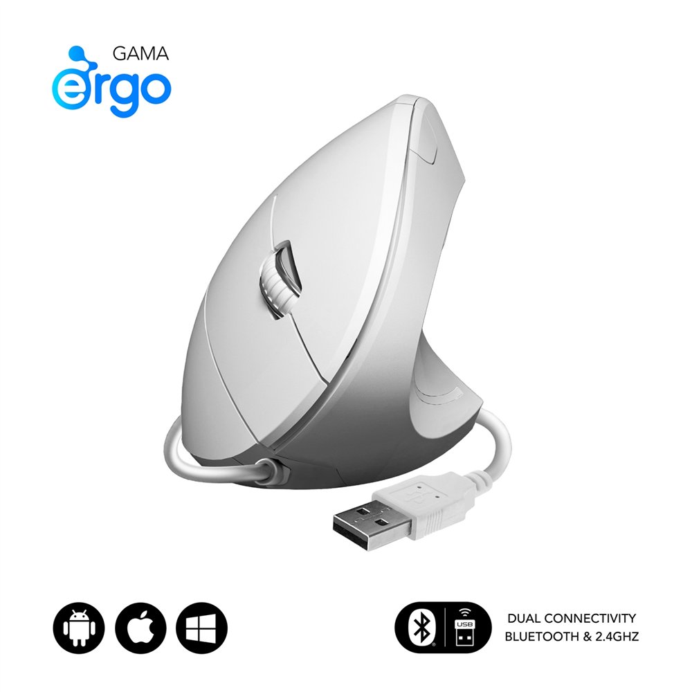 subblim ratón glide vertical ergo wired mouse white