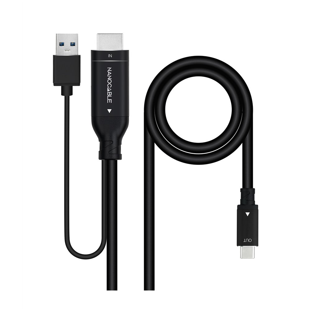 nanocable cable conversor hdmi a usb-c, negro, 1.8 m