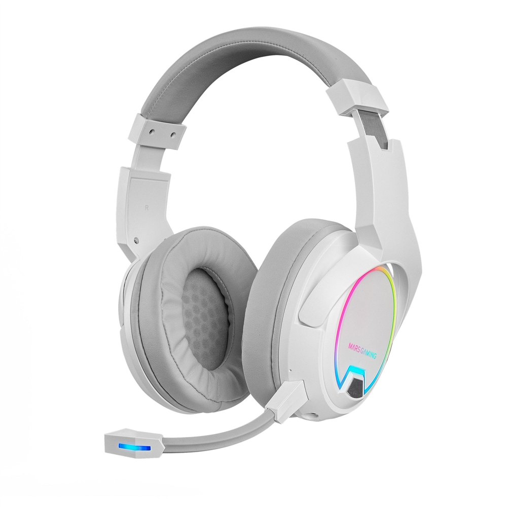 mars gaming mhw-100 blanco auriculares inalámbricos argb flow micrófono enc extraíble ultraligeros cancelación de ruido activa e