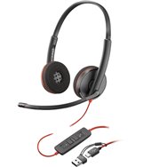Poly auriculares blackwire 3220 estéreo usb-c + adaptador usb-c/a (paquete)