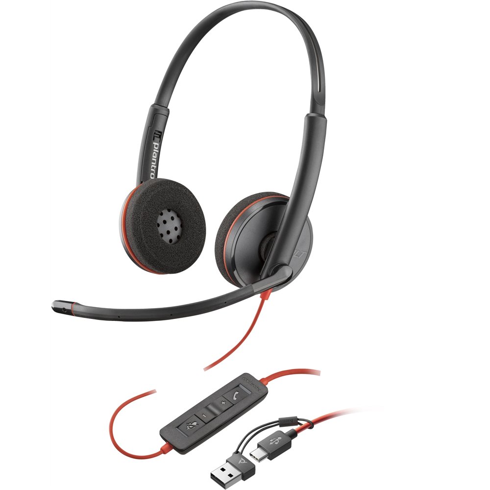 Poly auriculares blackwire 3220 estéreo usb-c + adaptador usb-c/a (paquete)