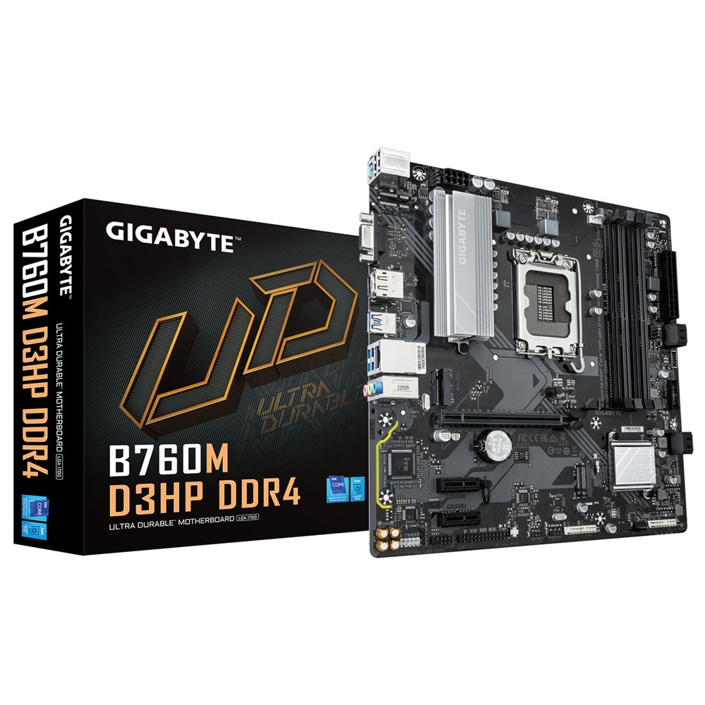 gigabyte b760m d3hp ddr4 - compatible con cpus intel core de 14ª generación, vrm digital 4+1+1 fases, hasta 5333mhz ddr4 (oc), 2