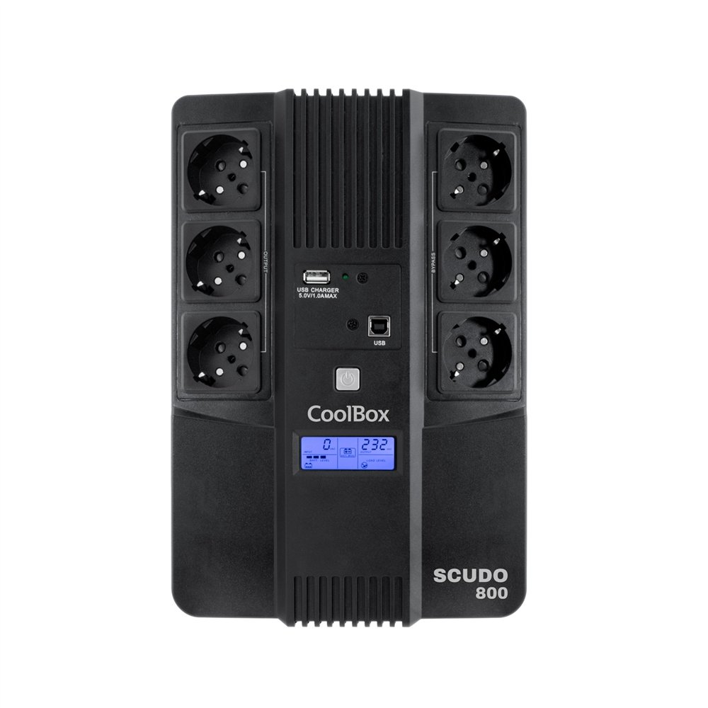 Coolbox scudo 3 lcd 800va sistema de alimentación ininterrumpida (ups) línea interactiva 0,8 kva 480 w 6 salidas ac