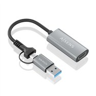 Aisens conversor aluminio usb-a+usb-c a hdmi 1080p@60hz, usb-a/m+usb-c/m-hdmi/h, gris, 15cm