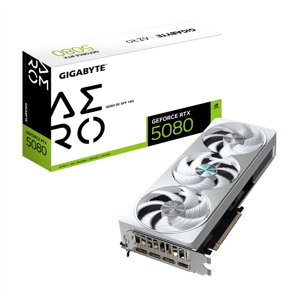 gigabyte geforce rtx 5080 aero oc sff 16g tarjeta gráfica - 16gb gddr7, 256 bits, pci-e 5.0, 2730mhz core clock, 3 x displayport